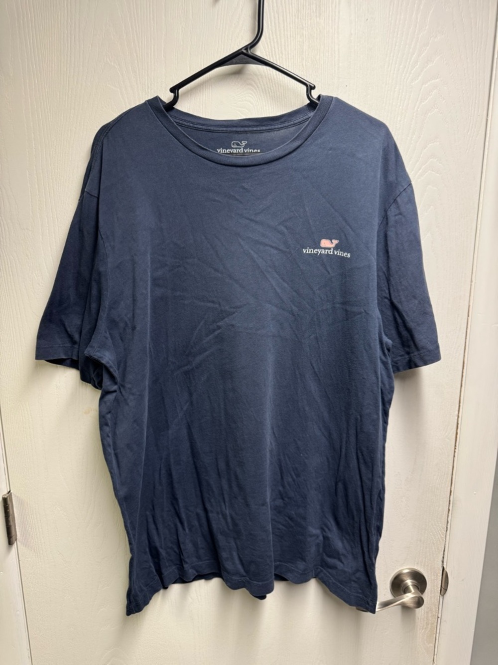Vineyard Vines Navy Tee with Small Pink Whale Logo